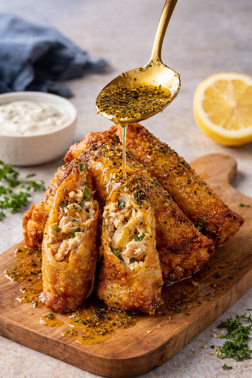 Cheesy Lemon Pepper Egg Rolls