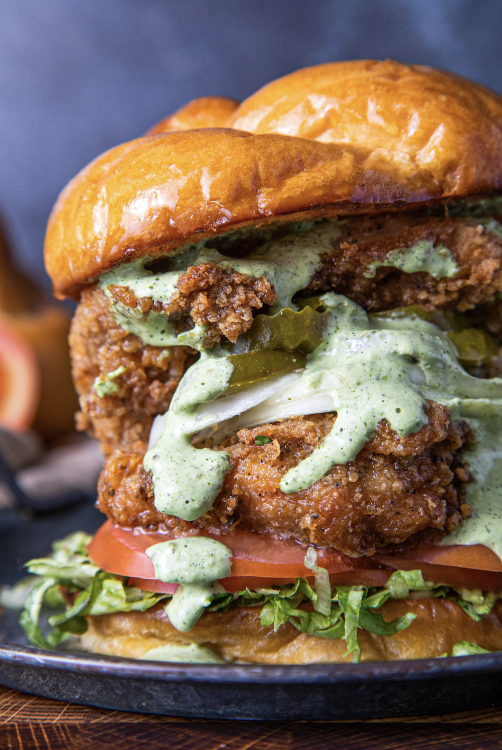 Buttermilk Fried Peruvian Chicken Sandwich with Green Sauce