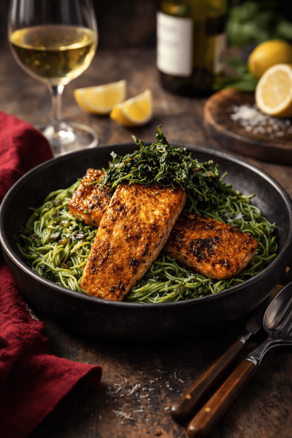 Cajun Butter Salmon with Collard Green Pesto